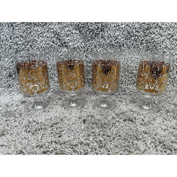 Cups Clear with Gold Swirl Flair Water Glasses Stemware Set of 4 Elegant Kitchen - Picture 2 of 10